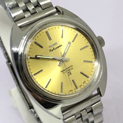 HMT Kohinoor 17 Jewels Hand-Winding Golden Dial Stainless Steel Men’s Classic Watch