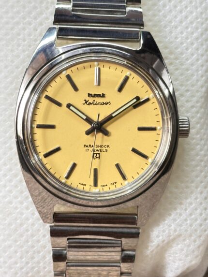 HMT Kohinoor Hand Winding 36mm Yellow Dial Vintage Men’s Watch Steel India