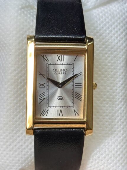 Seiko Tank Vintage Quartz Gold Plated Unisex 28mm Silver Dial Dress Watch Japan