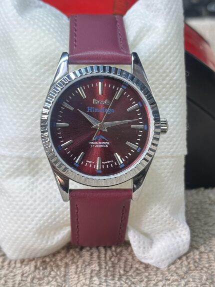 Vintage HMT Himalaya Maroon Dial 17 Jewels Hand Winding Mens Watch 36mm SS.