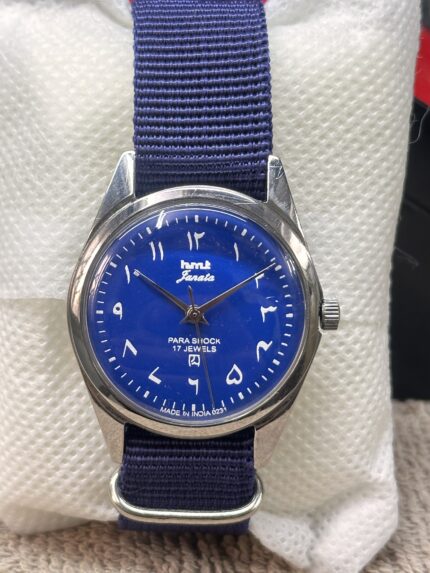 Vintage HMT Janata Blue Dial 17 Jewels Hand Winding Mens Watch 36mm Steel SS.