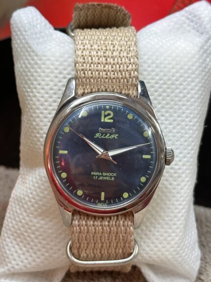 Vintage HMT Pilot Light Blue Dial 17J Hand Winder Mens Classic Steel Watch India