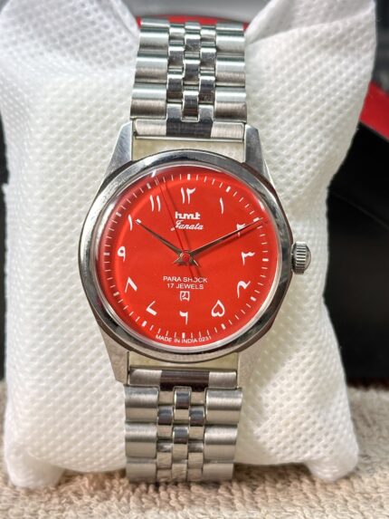 Vintage HMT Janata Arabic Orange Dial 17 Jewelled Hand Winding Men's Watch 36mm!