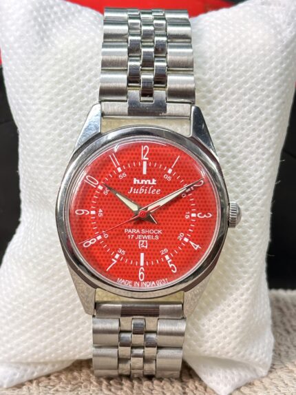 Vintage HMT Jubilee Orange Dial 17 Jewels Hand Winding Men's Steel Watch 36mm!!