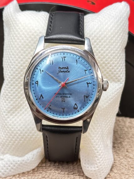 Vintage HMT Janata Arabic Blue Dial 17J Hand Winding Mens Classic Steel Watch